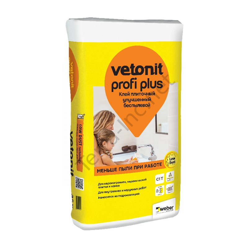картинка Клей для плитки цементный низкопылевой Vetonit Profi Plus серый, 25 кг